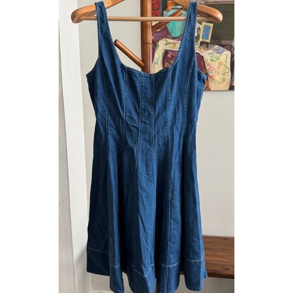 STAUD - Mini Wells Dress in Medium Wash Denim - Picture 8 of 10